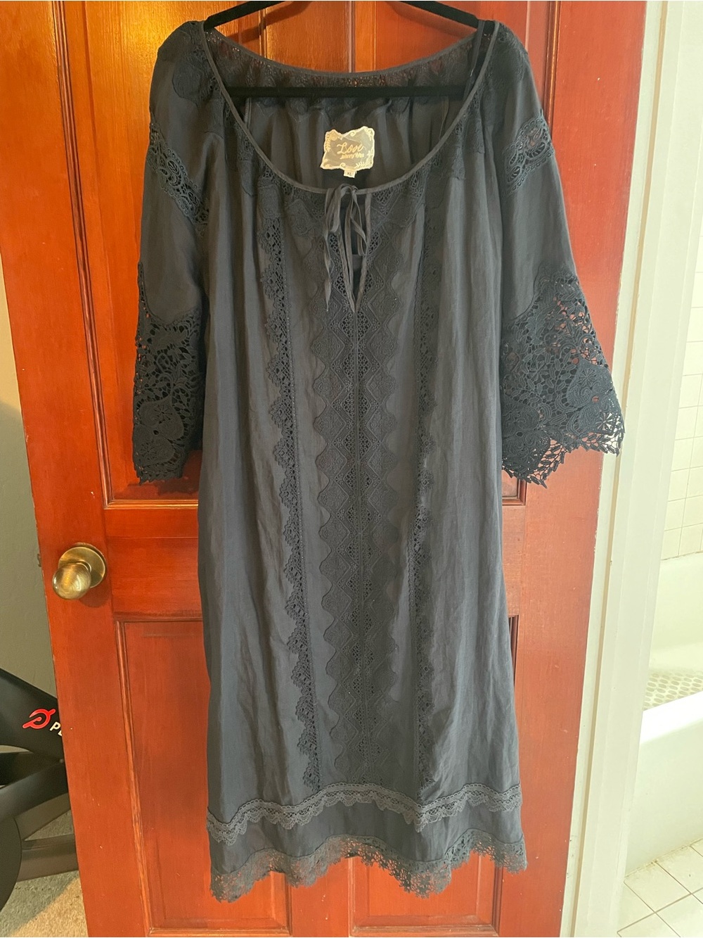 Johnny Was Navy Blue Crochet-Trim Midi Dress, Navy Blue